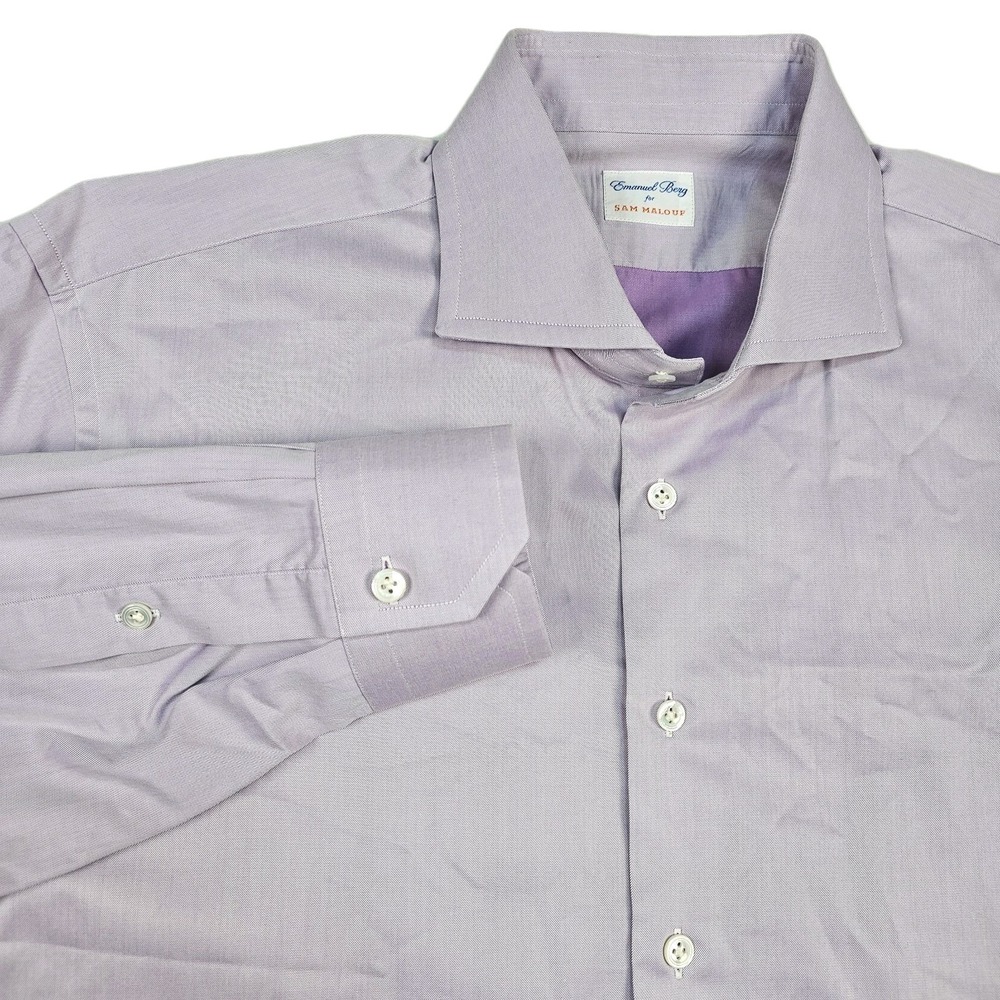 Emanuel Berg Sam Malouf Dress Shirt Mens XXL 100% Cotton Lavender Lilac Spread